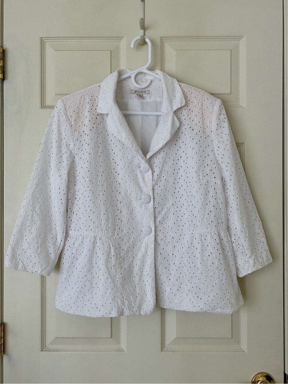 JM Collection Eyelet Jacket White Fully Lined Size 16